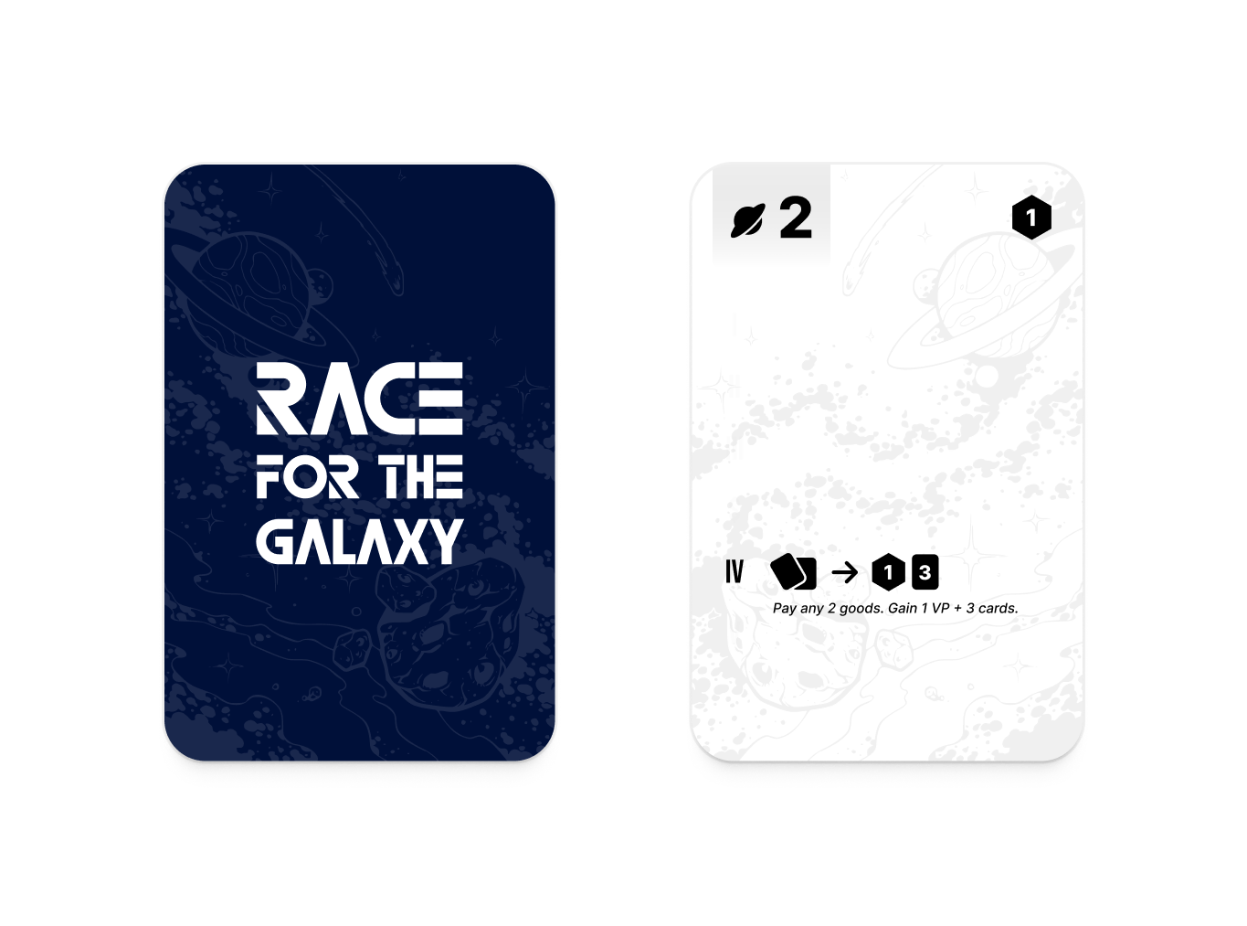 Two cards, a back side and a front side.