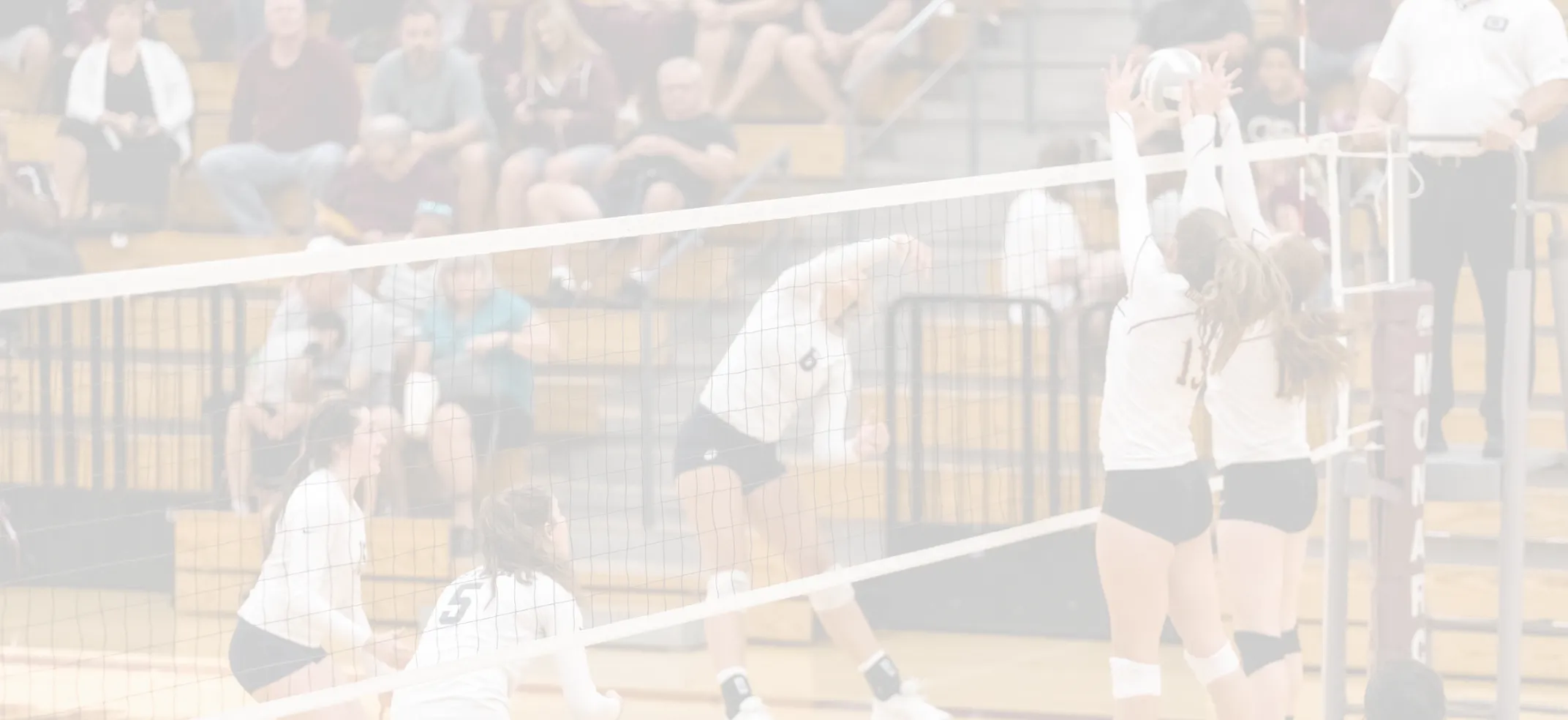 A high school volleyball player in the middle of an attack. A diagram showing the flow of a volleyball play is overlaid: First a dig, then a set, then a attack, then back to the dig.